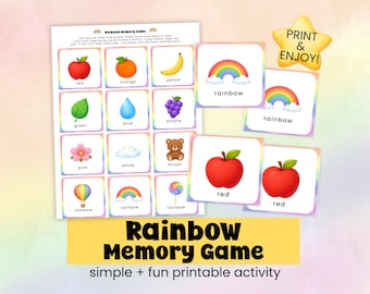 Juego de memoria de arcoíris para niños / Actividad imprimible de combinación de colores / Actividad de aprendizaje con temática de arcoíris