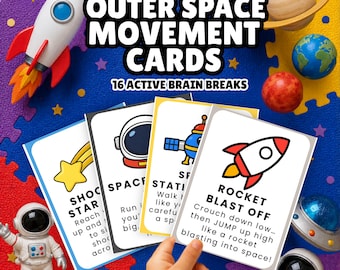 Outer Space Movement Cards for Kids | Indoor Recess Ideas | Brain Breaks | Gross Motor Activity | Printable Party Game