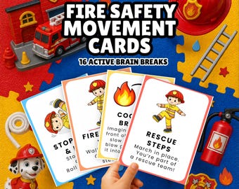 Fire Safety Movement Cards for Kids | Brain Break Cards | Circle Time Activities | Classroom & Homeschool Activity