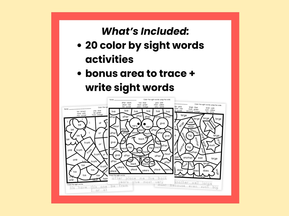 Word Work Coloring Sight Words Color by Word Worksheets | Printable Sight Word Practice ...