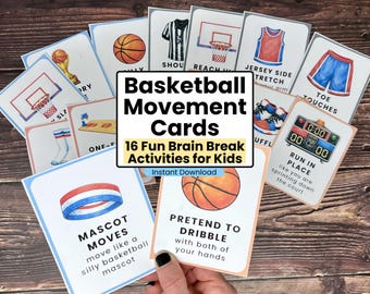 Basketball Movement Cards for Kids | Indoor Brain Break Activity, PE Game, Sports Themed Printable