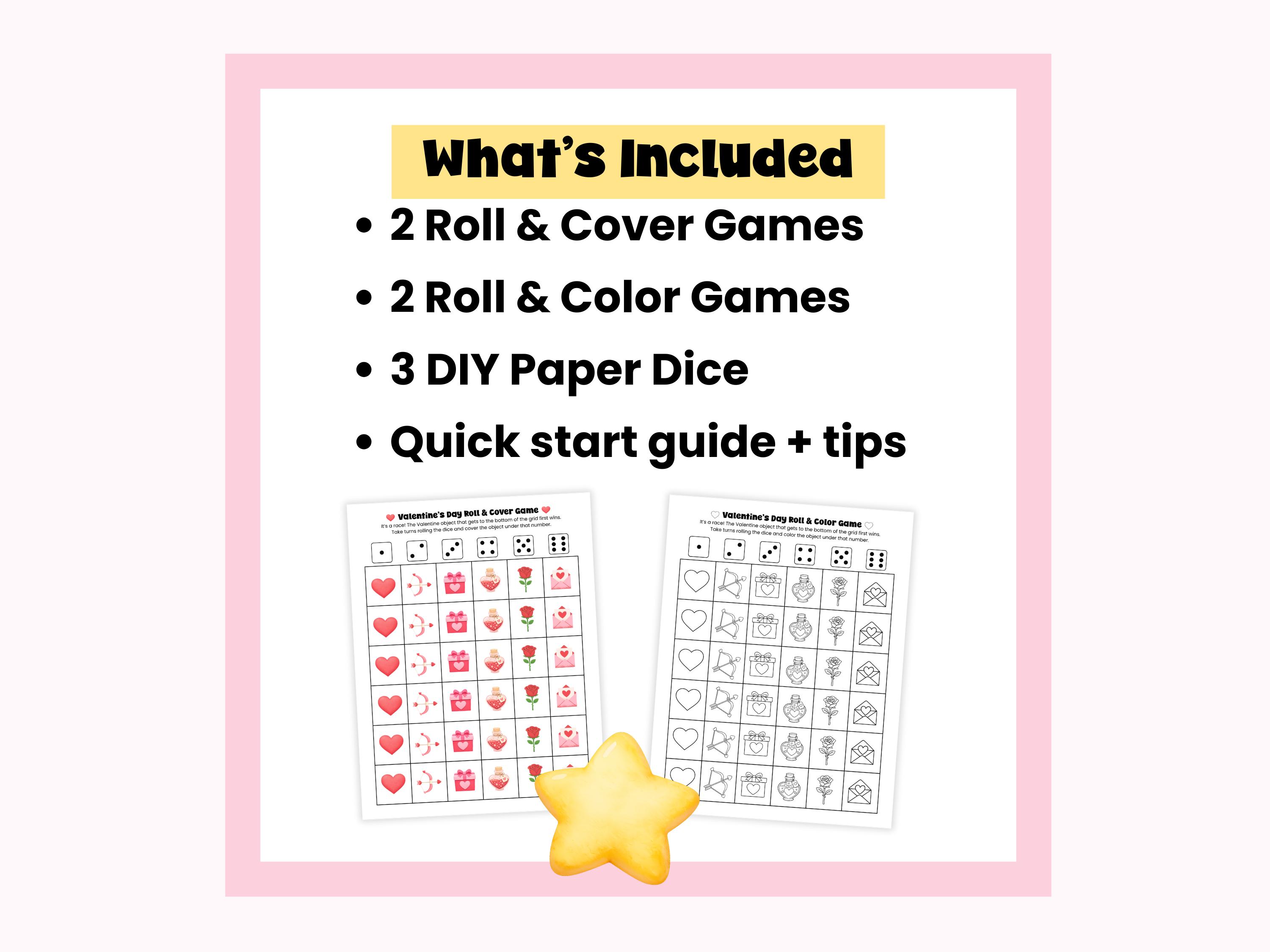 Valentine’s Day Roll & Cover Games for Kids | Printable Dice Game ...