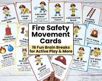 Fire Safety Movement Cards for Kids | Brain Break Cards | Circle Time Activities | Classroom & Homeschool Activity