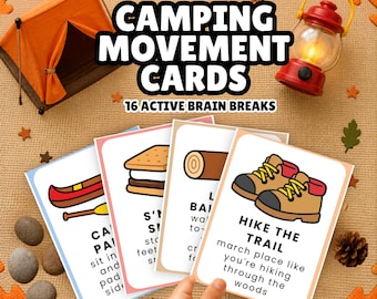 Camping Bewegungskarten für Kinder | Gehirnpausen, Grobmotorik | Camp-Aktivität (Digitaler Download)
