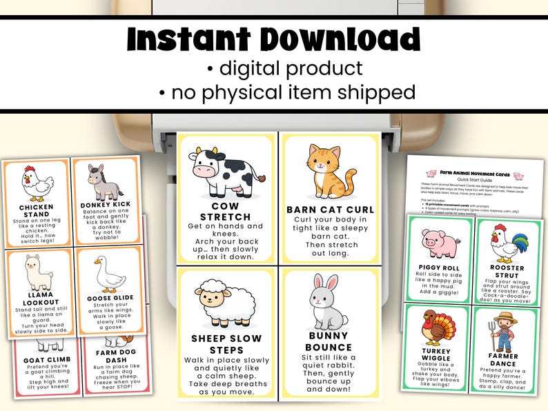 Cartes de déplacement des animaux de la ferme pour enfants | Pauses cerveau | Activités motrices globales | Jeu de classe de maternelle préscolaire image 6