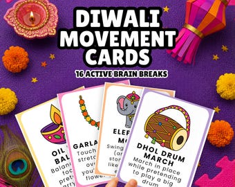 Diwali Movement Cards for Kids | Gross Motor Activity | Brain Breaks for Classroom & Homeschool