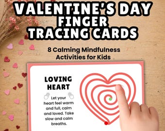 Valentine's Day Finger Tracing Cards, Mindfulness Activity for Kids, Calm Down Sensory Tool, Breathing Exercise Printable
