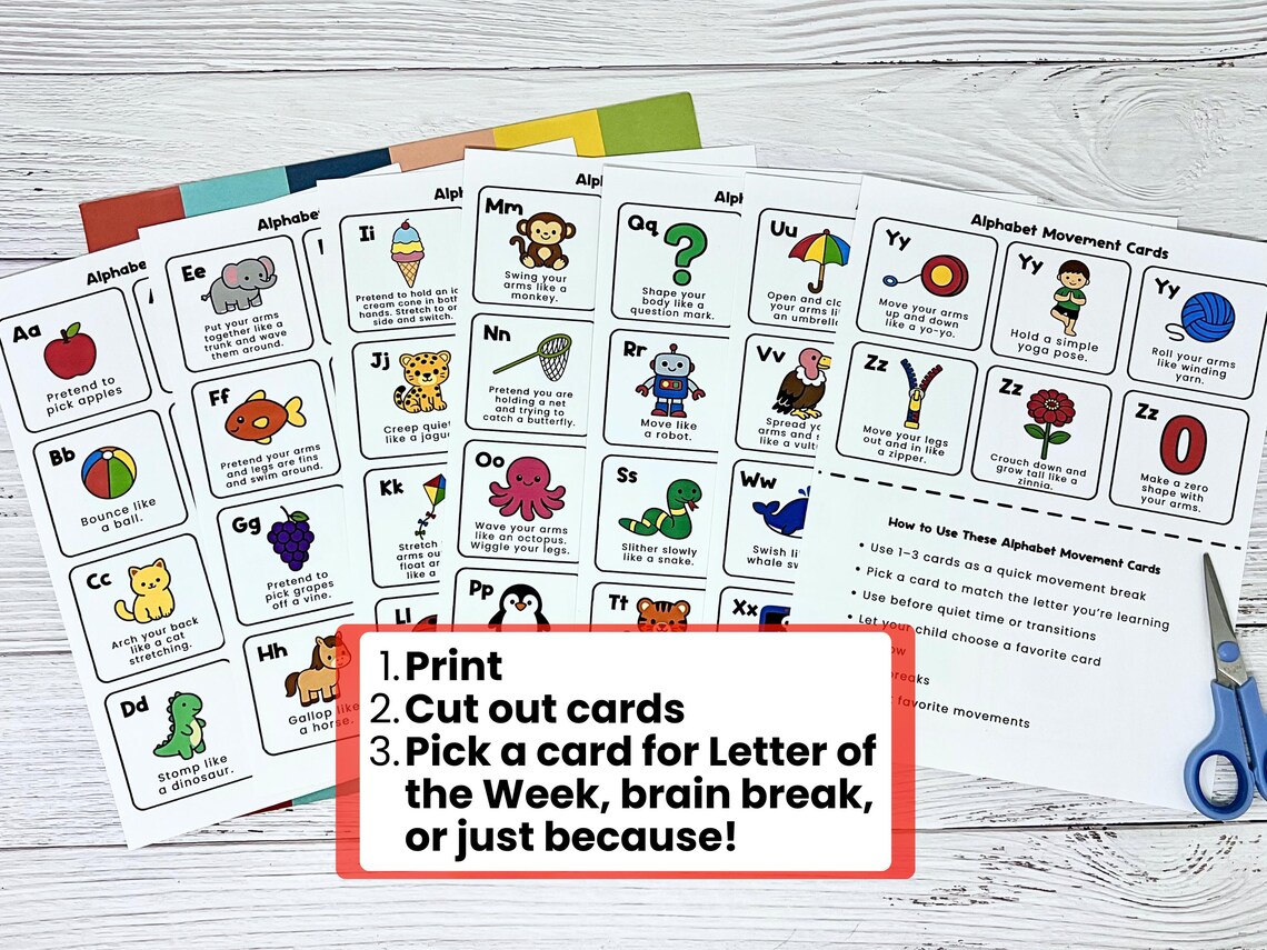 Alphabet Movement Cards for Preschool & Kindergarten | Indoor Recess ...