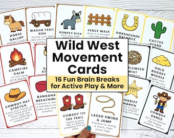Wilder Westen Bewegungskarten für Kinder | Denkpausen | Cowboy-Thema Aktivität | Innenaussparung