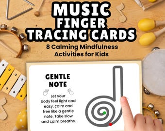 Music Finger Tracing Cards, Mindfulness Activity for Kids, Calm Down Sensory Tool, Breathing Exercise Printable