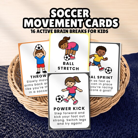 Soccer Movement Cards for Kids | Indoor Recess Ideas | Active Brain Breaks | Gross Motor Game  | No Prep Printable