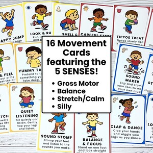 Tarjetas de movimiento de los 5 sentidos para niños / Pausas cerebrales, actividades de motricidad gruesa, juego sensorial imagen 2