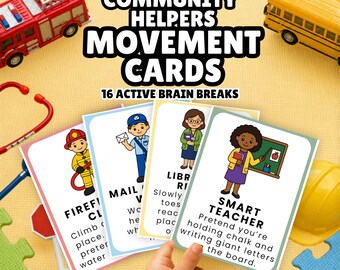 Community Helfer Bewegungskarten Printable | Vorschule Gross Motorik Aktivität | Brain Breaks für den Unterricht & Homeschool