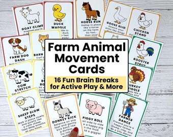 Farm Animal Movement Cards for Kids | Indoor Recess Ideas | Brain Breaks | Gross Motor Activities | Preschool Kindergarten Classroom Game