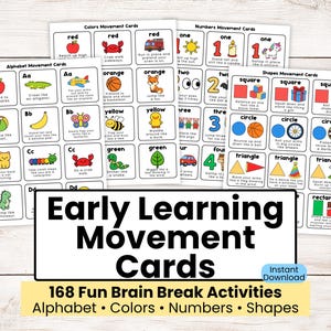 Puede incluir: Juego de tarjetas de movimiento educativo para el aprendizaje temprano. Las tarjetas blancas presentan ilustraciones y texto coloridos, incluyendo alfabeto, colores, n&uacute;meros y formas. Dise&ntilde;ado para 168 actividades divertidas.