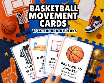 Basketball Movement Cards for Kids | Indoor Brain Break Activity, PE Game, Sports Themed Printable