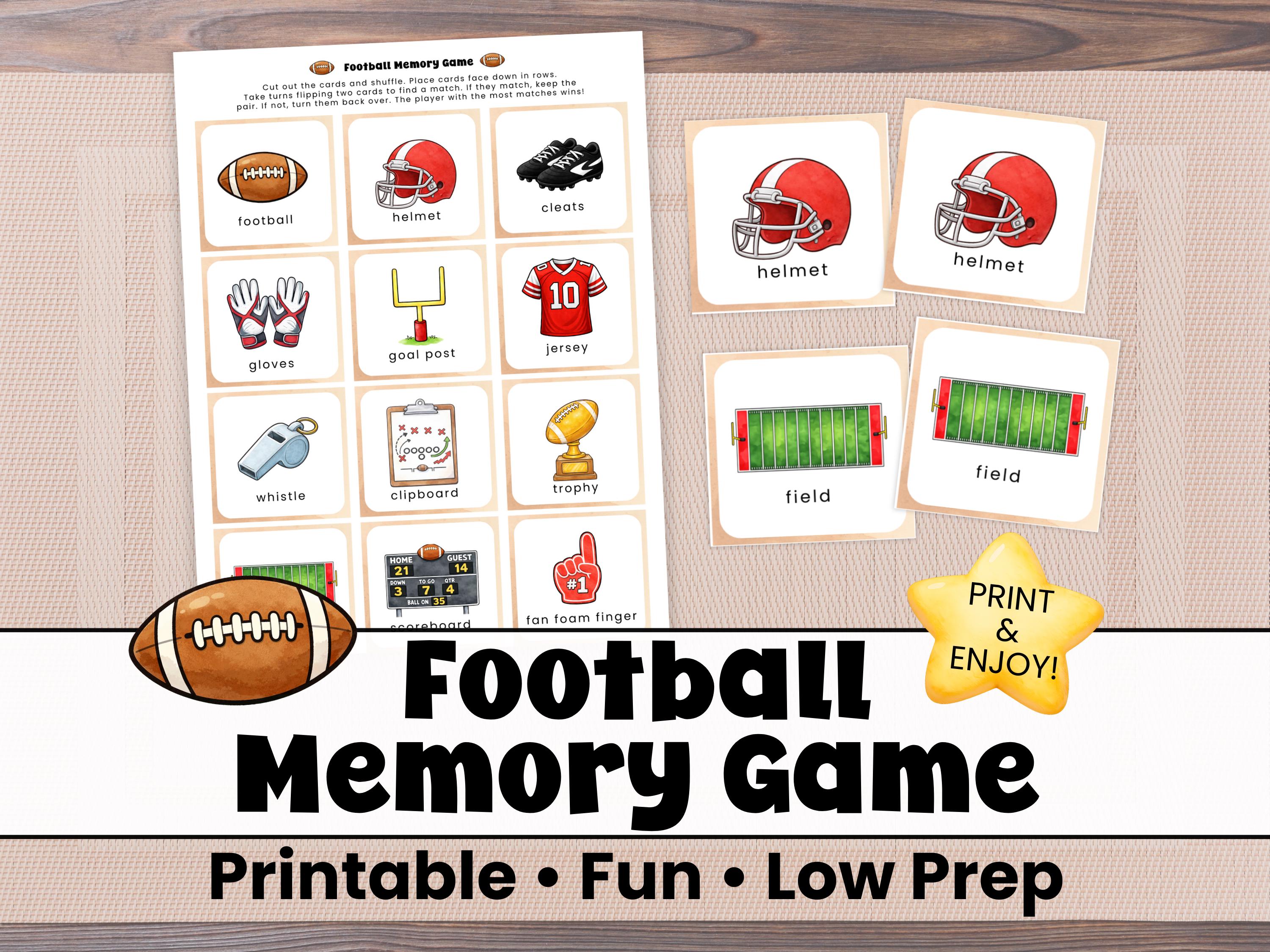Football Memory Game Printable for Kids | Matching Game Activity ...