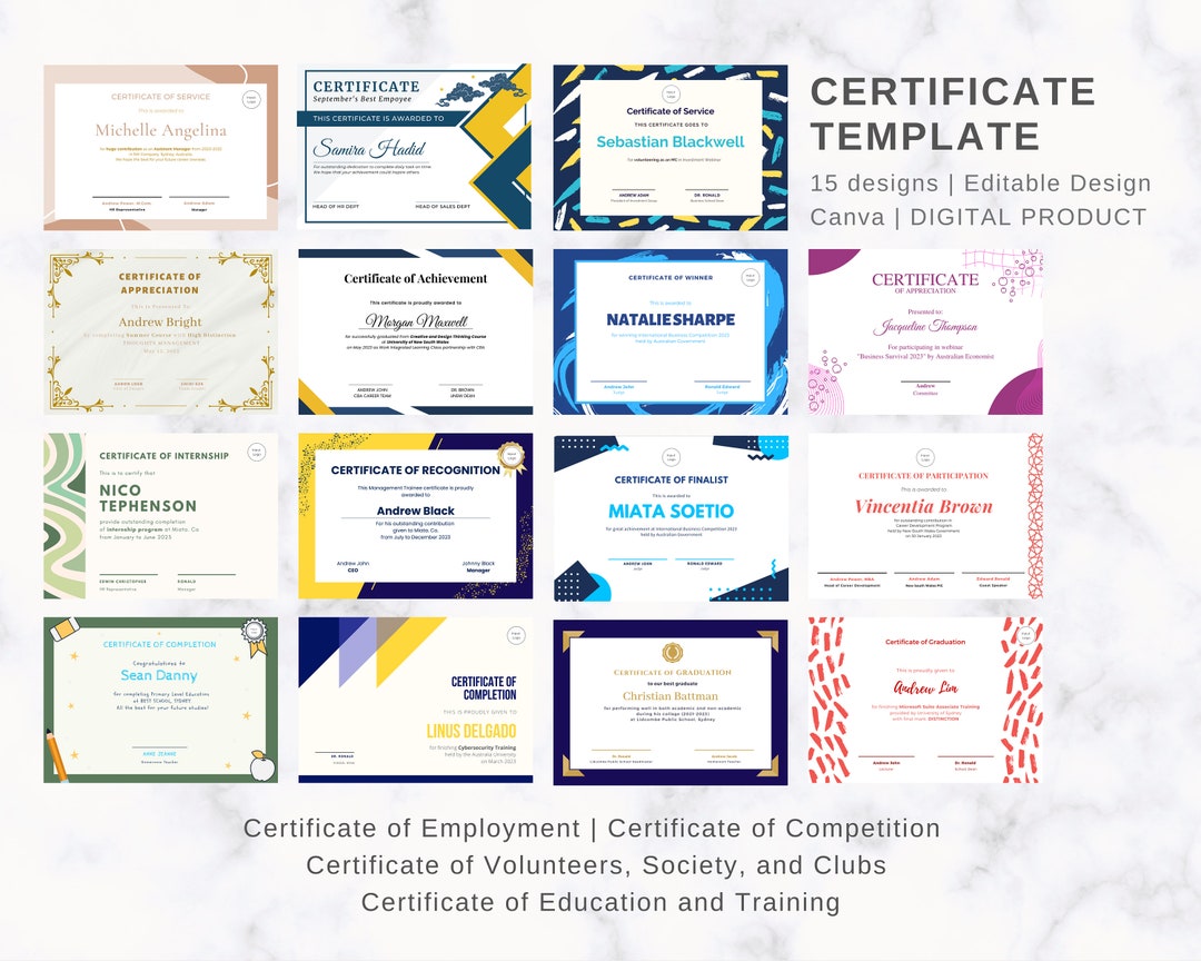 Canva Certificate Template Editable Certificate Design - Etsy
