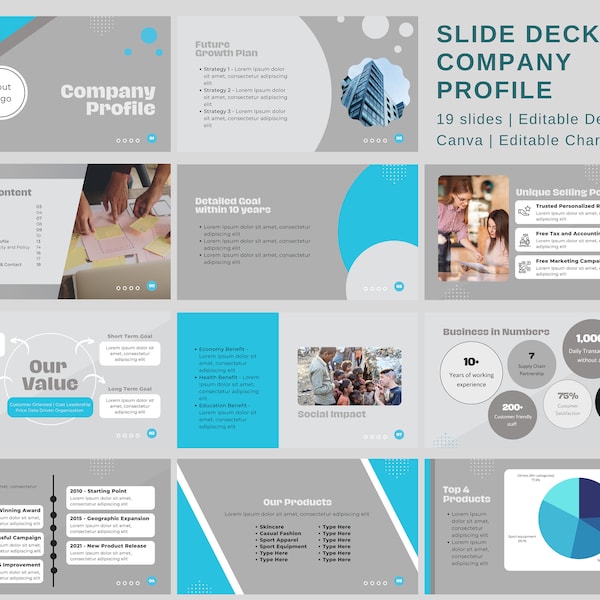 Company Profile, Corporate, Business, Canva Template, Presentation Template, Student, School Project