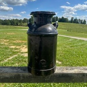 Vintage Black Milkcan Old milk cow farmhouse decor antique milk products milk commerical advertising all things milk and milk can milkcan