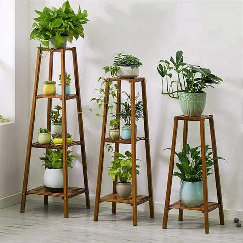 Tall Bamboo Plant Stand, Flower Pot Display, Indoor & Outdoor