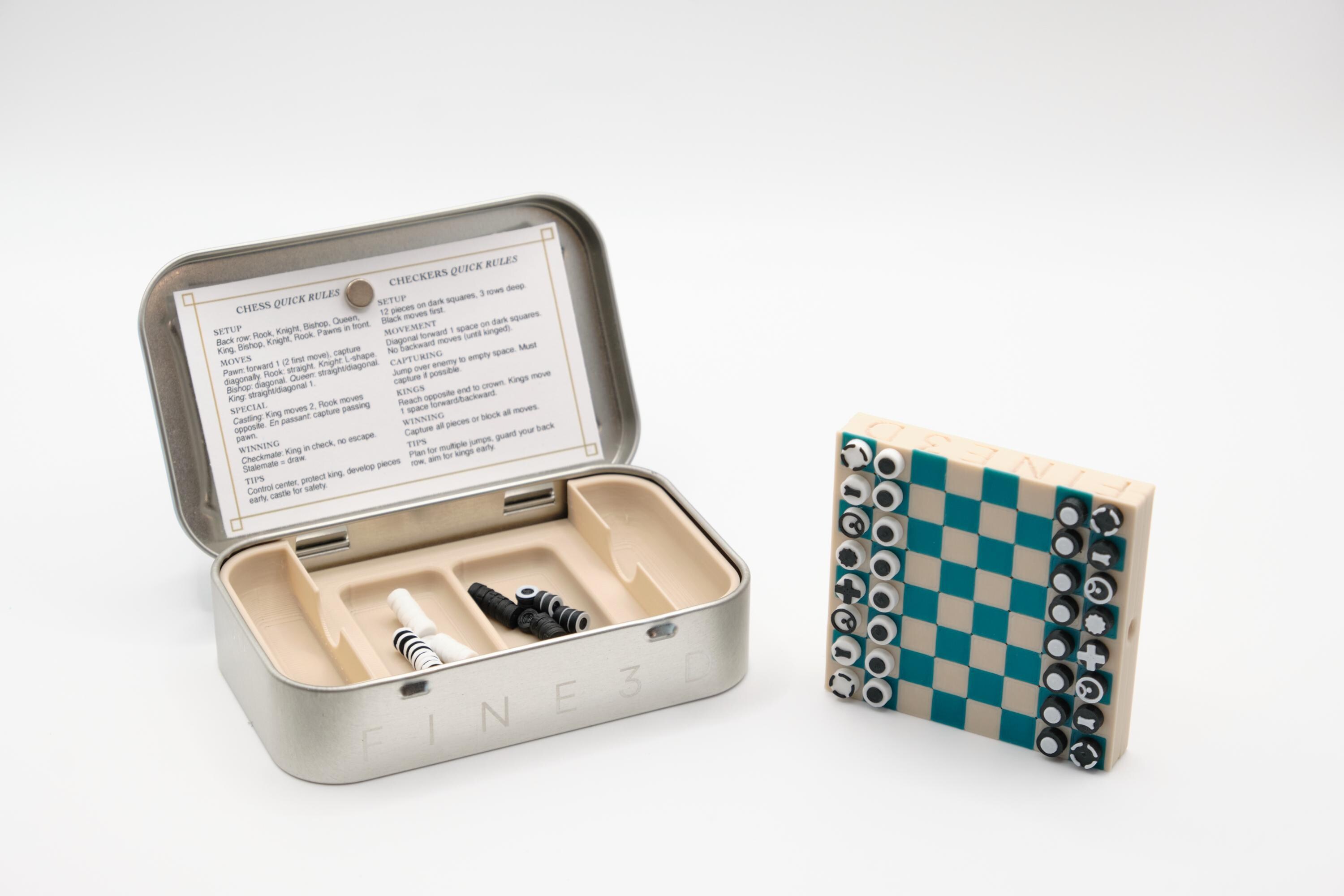 Magnetic Travel Chess Checkers Set: Engraved Wintergreen Altoids