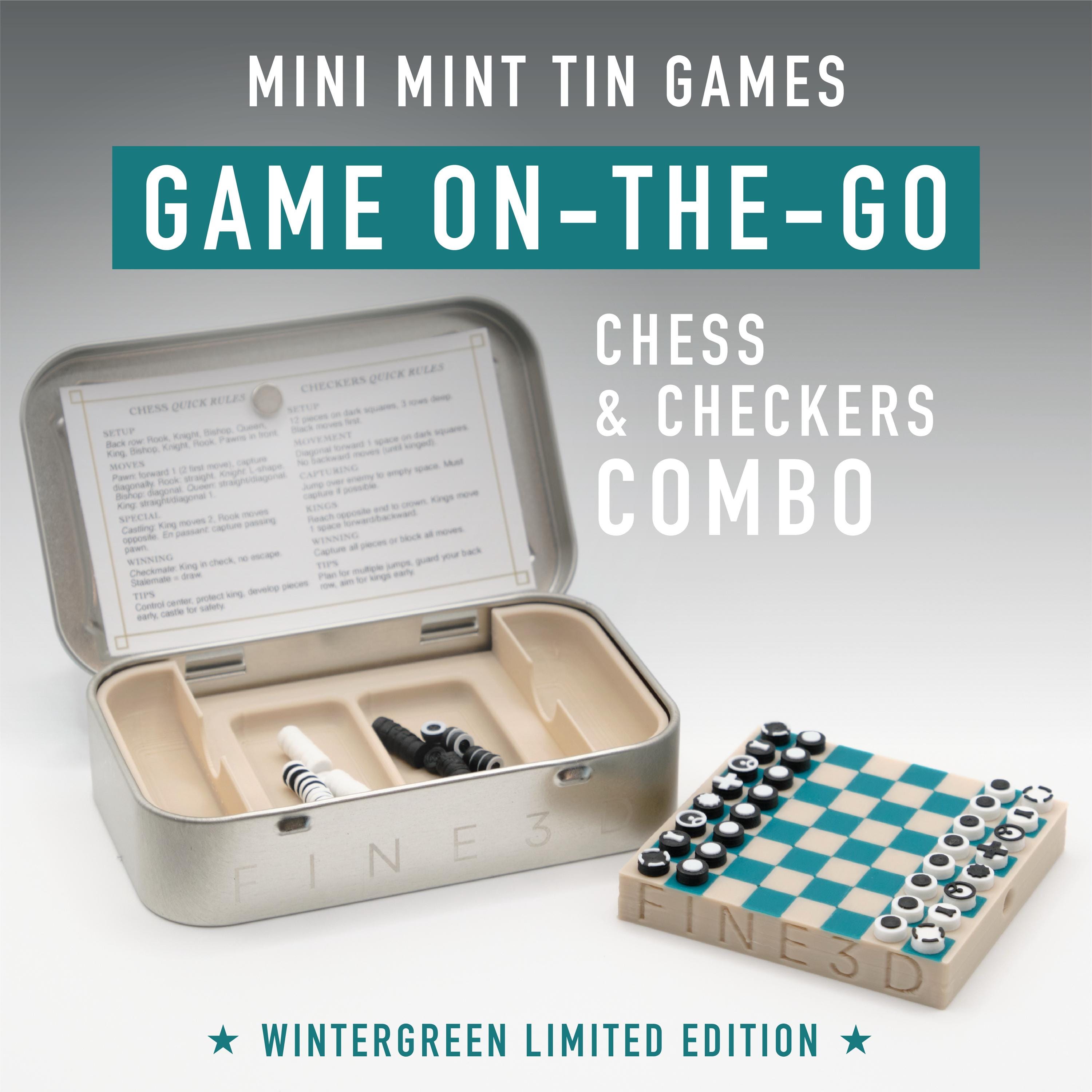 Magnetic Travel Chess Checkers Set: Engraved Wintergreen Altoids