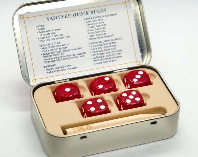 Peppermint Altoids Tin Yahtzee Set: Portable Pocket Dice Game, Custom Engraved