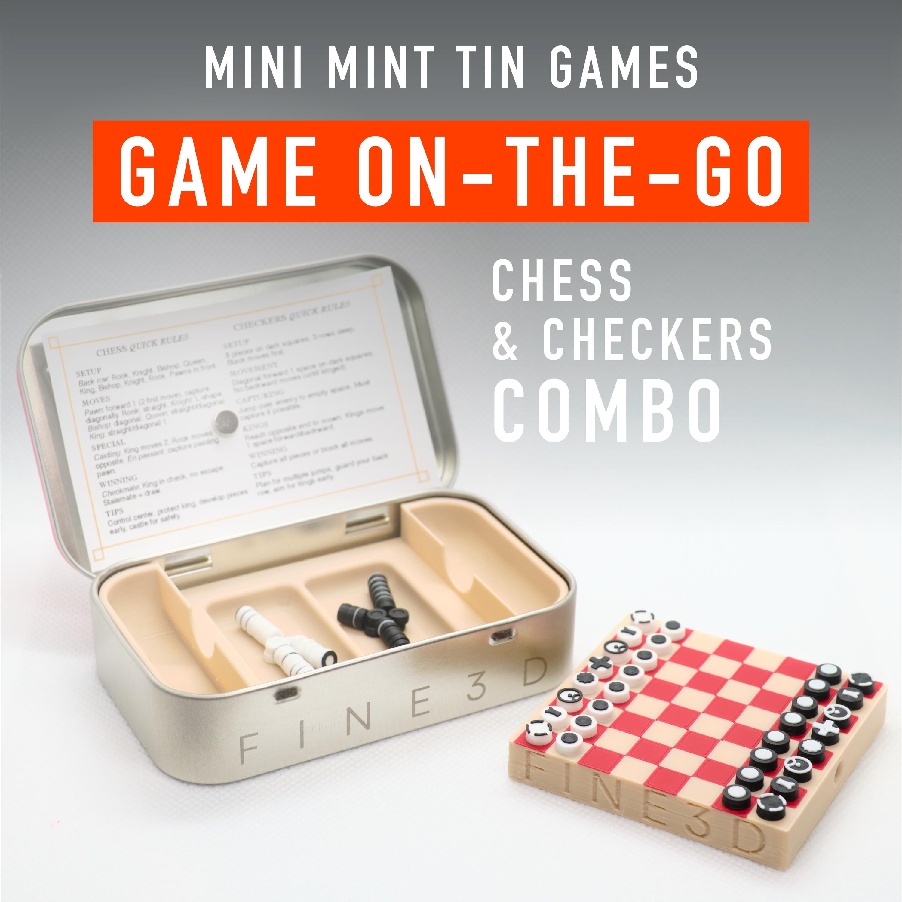 Combo Magnetic Chess & Checkers Set in Altoids Tin | Portable Mini Game | Custom Engraved Pocket Game