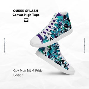 GAY Men Shoes, mlm Pride Sneakers | Queer, LGBT Clothing Gift, Flag Color Splash | MEN’S Size