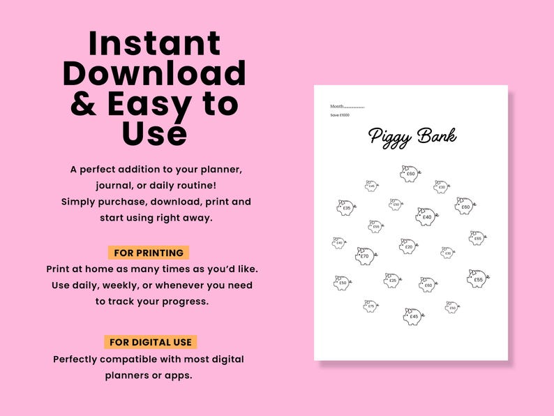 Piggy Bank Savings Tracker | Printable | PDF | Digital Download ...