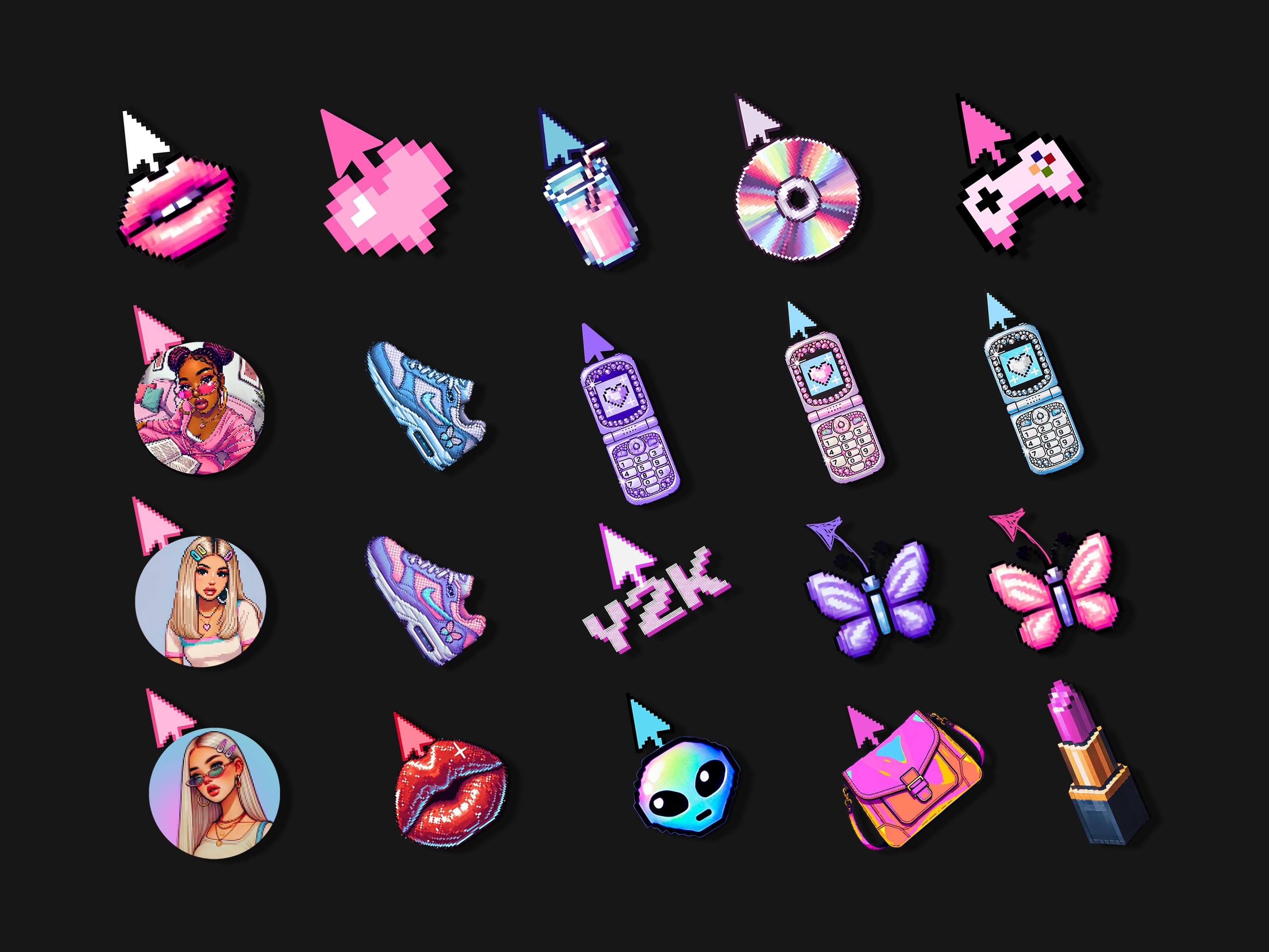 15+ Y2K Aesthetic Cursor Pack | Pixel Art Cursors | 128x128 | CUR Files ...