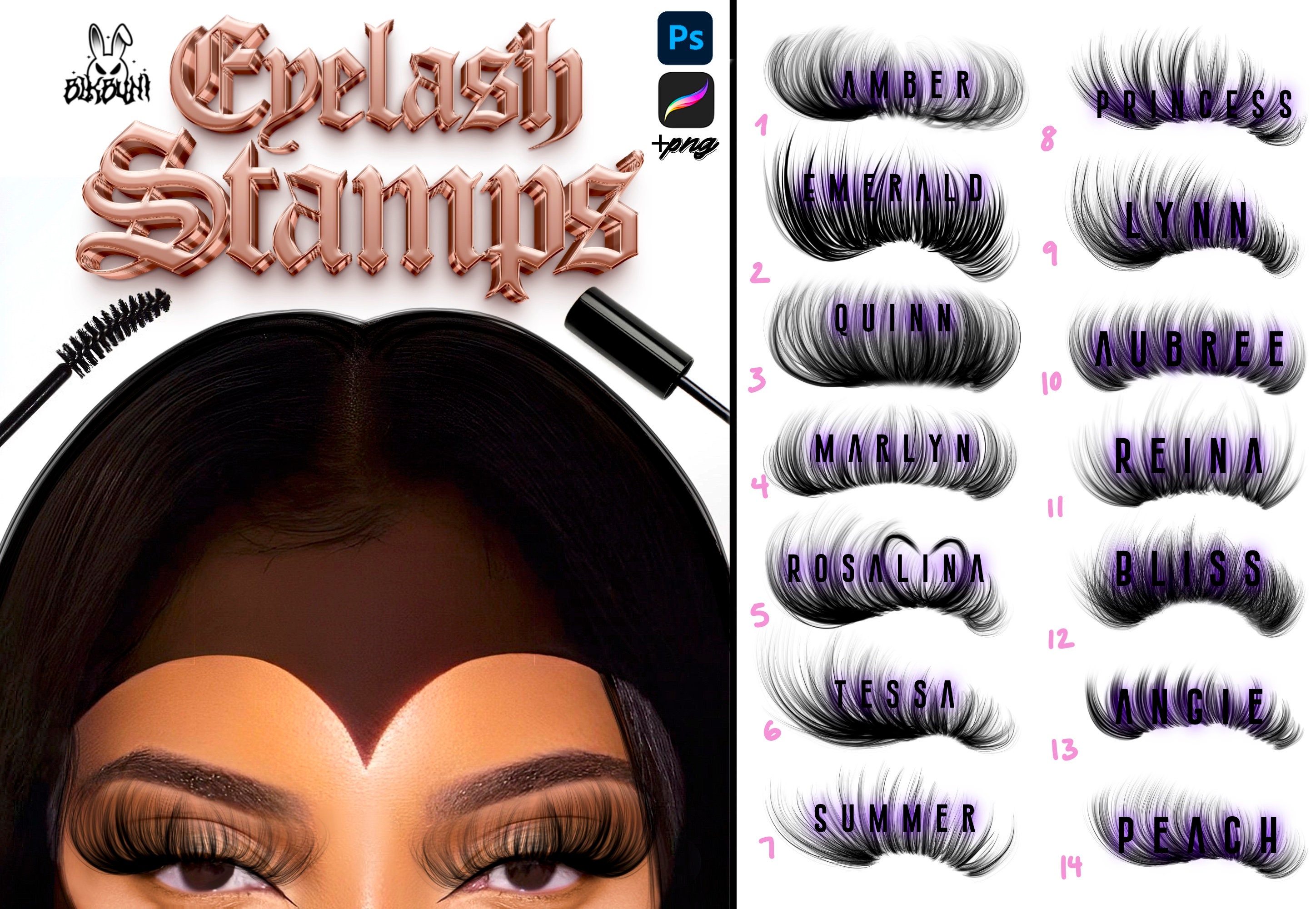 BLKBUNI Set de pinceles sello de pestañas para Procreate – 14 brochas premium