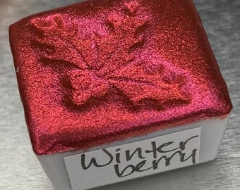 Winterberry Red Shimmer Mica-gebaseerde metallic handgemaakte aquarel halve pan