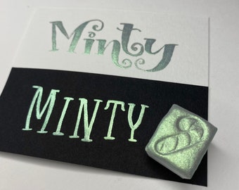 Minty Green Shimmer Mica-Based Metallic Handmade Watercolor Half Pan