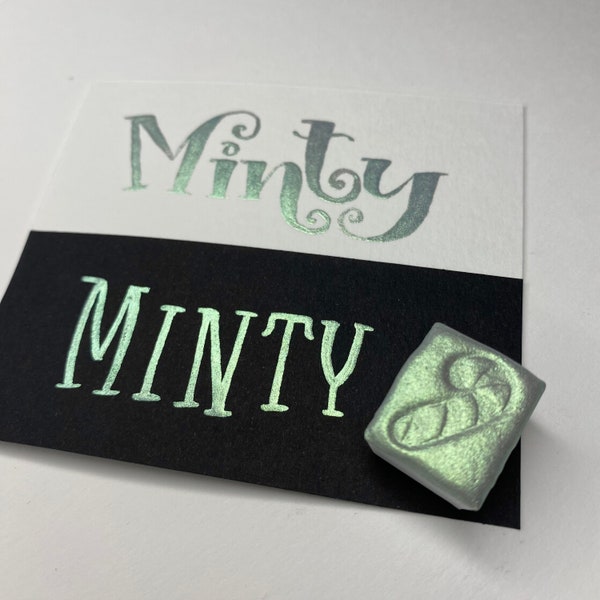 Minty Green Shimmer Mica-Based Metallic Handmade Watercolor Half Pan