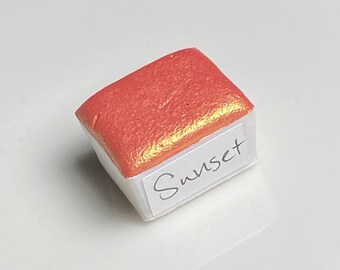 Sunset Peach Gold Shimmer Mica-Based Metallic Handmade Watercolor Half Pan