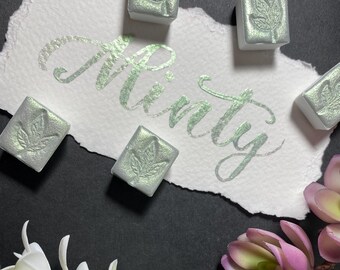 Minty Green Shimmer Mica-Based Metallic Handmade Watercolor Half Pan