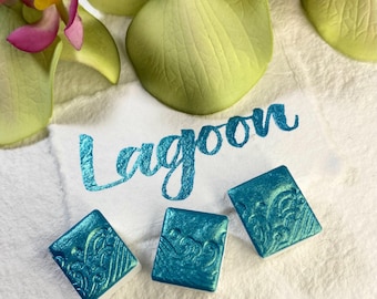Lagoon Turquoise Blue Shimmer Mica-Based Metallic Handmade Watercolor Half Pan
