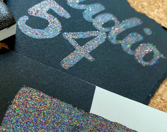 Studio 54 Rainbow Holo Chunky Glitter Grey Shimmer Mica-Based Metallic Handmade Watercolor Half Pan
