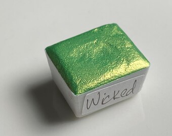 Wicked Green Shimmer Mica-Based Metallic Handmade Watercolor Half Pan