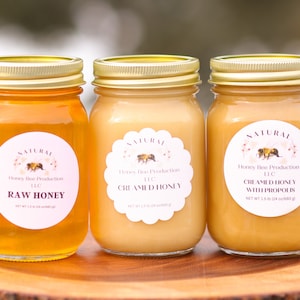 Propolis Creamed Honey Liquid Honey  Creamed Honey Jars Set of 3 Raw Organic Honey 1.5 lb each jar Minnesota Honey