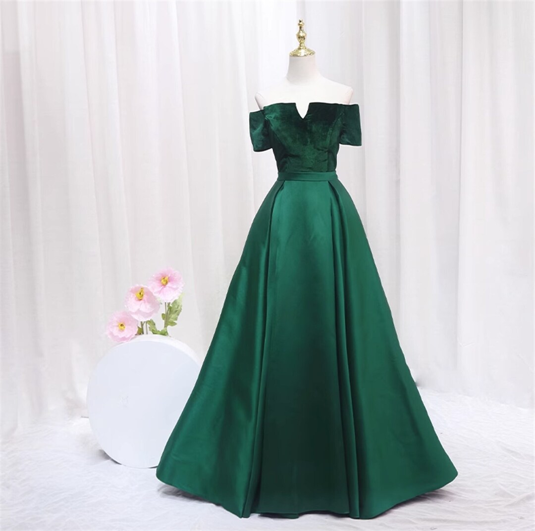 Dark Green Satin Prom Dress Offtheshoulder Evening Dress Wedding