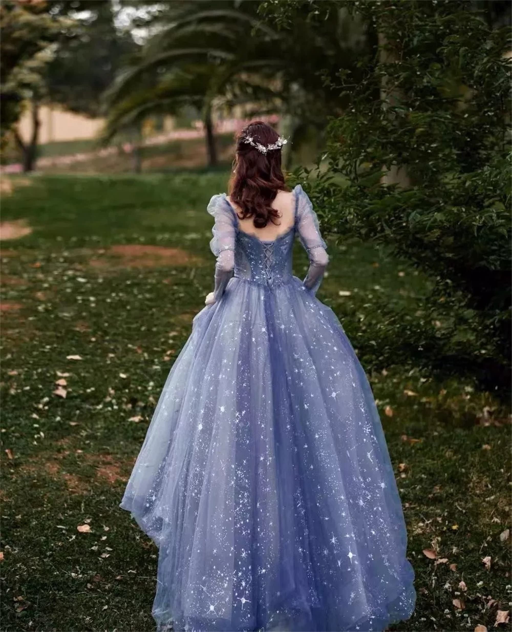 Celestial Long Sleeves Blue Prom Dress Shiny Evening Dress - Etsy