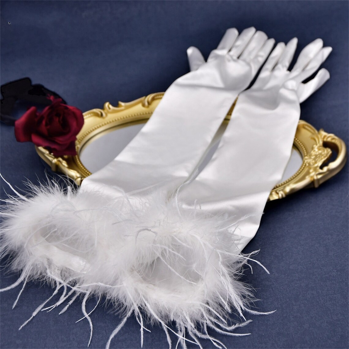 Romantic White Gloves With Feather Wedding Gloves Long Gloves Etsy