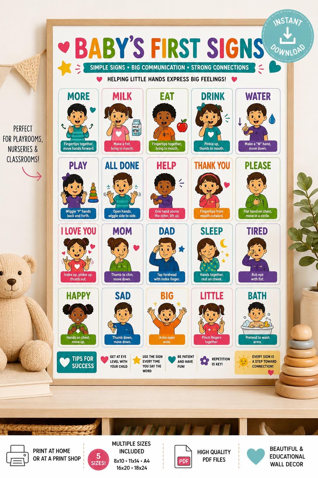 Baby’s First Signs Poster | ASL Nursery Printable | Toddler Learning ...