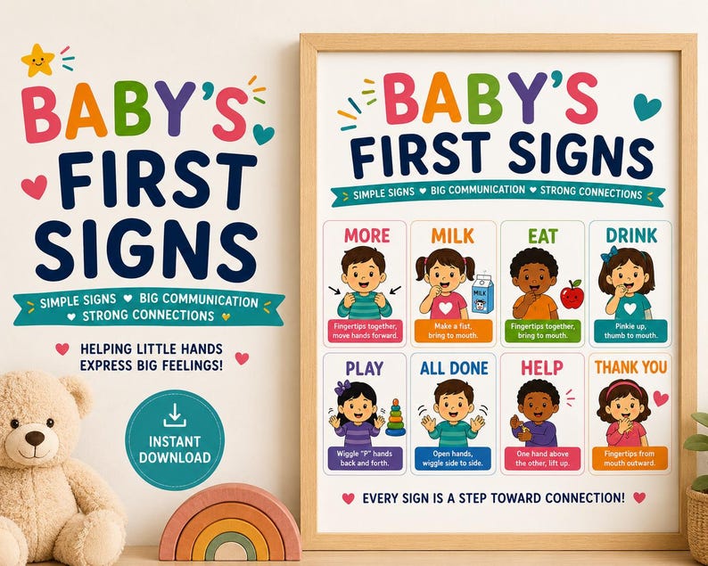 Baby’s First Signs Poster | ASL Nursery Printable | Toddler Learning ...