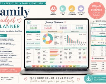 Family Budget Planner Spreadsheet | Monthly Annual Finance Tracker (Excel)
