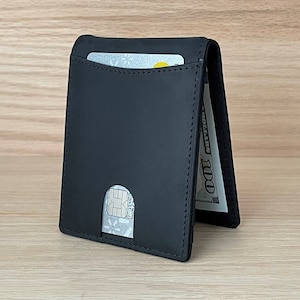 Billetera minimalista de cuero personalizada para hombre, billetera delgada personalizada con escritura a mano, regalo para él/esposo/papá/hijo/aniversario/cumpleaños/Navidad