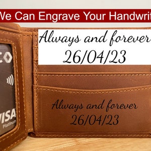 Personalized Leather Men's Wallet, Handwriting Custom Slim Wallet, Gift For Him/Husband/Dad/ Son/Boyfriend/ Birthday/Anniversary/Valentines